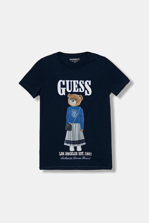 Guess t-shirt dziecięcy kolor granatowy z półgolfem J6RI10 K6YW4