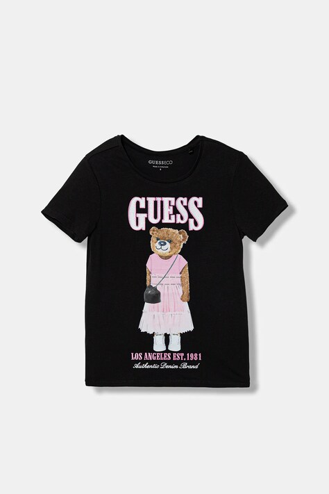 Guess t-shirt dziecięcy kolor czarny z półgolfem J6RI10 K6YW4