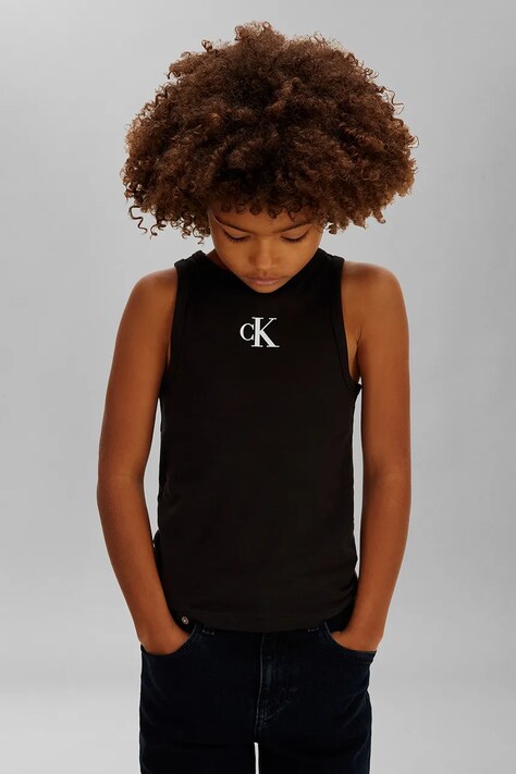 Calvin Klein Jeans top dziecięcy bawełniany czarny LVCKSJB10G