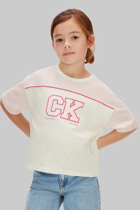 Calvin Klein Jeans T-shirt dziecięcy bawełniany beżowy LVCKSJA26G