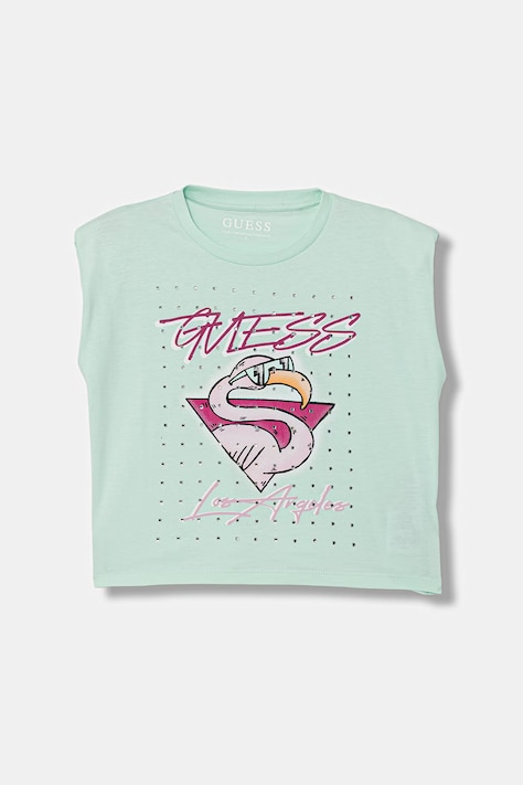 Guess top dziecięcy bawełniany turkusowy J6GI12 K8HM4