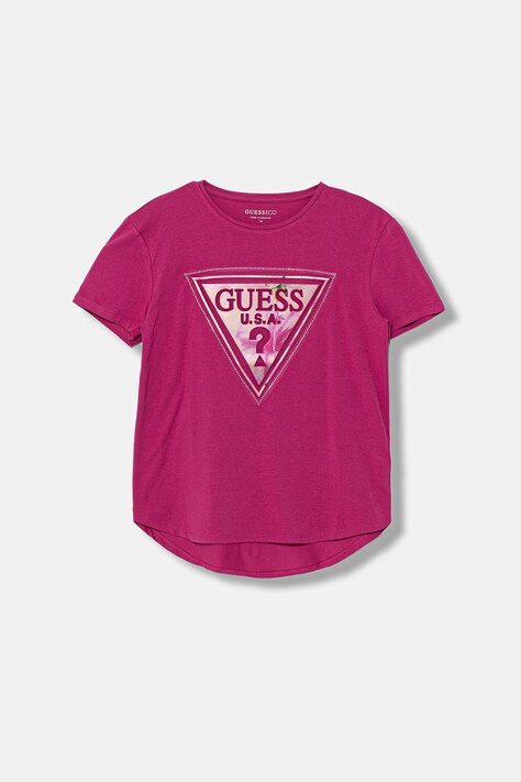 Guess t-shirt bawełniany dziecięcy kolor różowy J6GI13 K6YW4