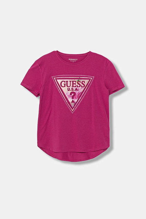 Guess t-shirt bawełniany dziecięcy kolor różowy J6GI13 K6YW4