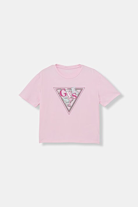 Guess t-shirt dziecięcy bawełniany z elastanem różowy J6GI24 K6YW4