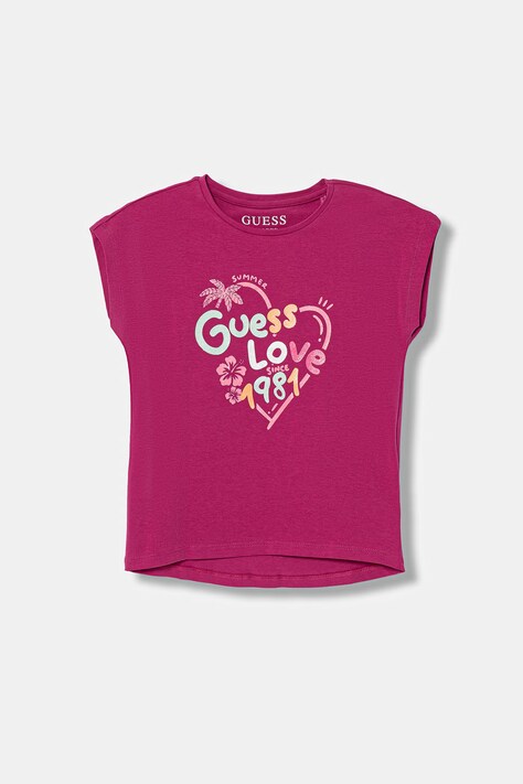 Guess t-shirt dziecięcy z bawełną różowy K6GI03 K6YW4