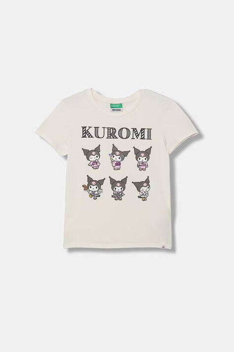 United Colors of Benetton t-shirt dziecięcy bawełniany z elastanem beżowy 3P4ZC10SQ