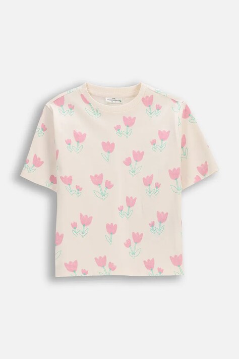 Coccodrillo T-shirt dziecięcy bawełniany beżowy TULIP MODE GIRL KIDS