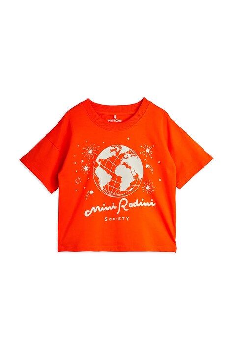 Mini Rodini t-shirt bawełniany dziecięcy Mini Rodini society kolor pomarańczowy z nadrukiem 26120149