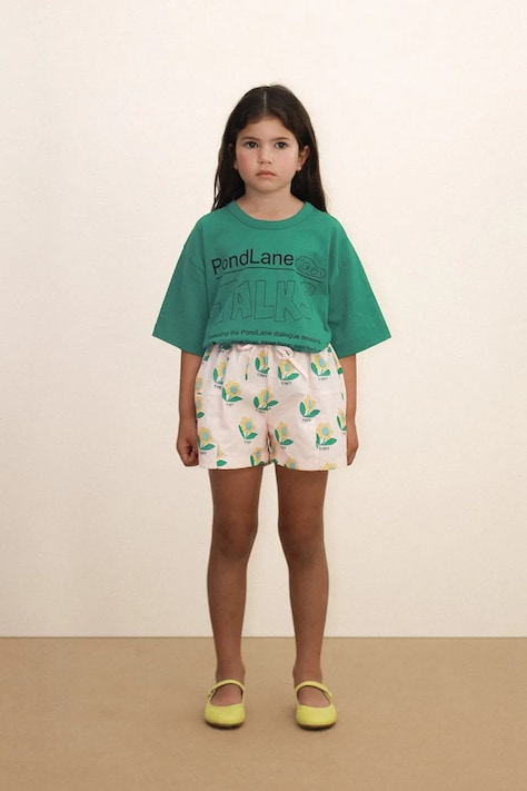 Tinycottons t-shirt bawełniany dziecięcy PONDLANE GRAPHIC TEE kolor zielony z nadrukiem SS26-045