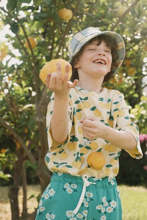 Tinycottons gyerek póló ORANGES RIB TEE sárga, mintás, SS26-112