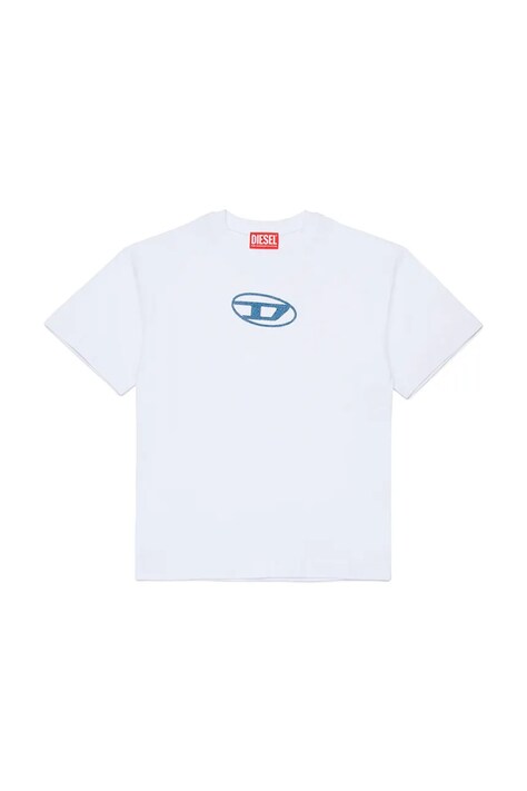 Diesel t-shirt bawełniany dziecięcy TLOGY OVER T-SHIRT kolor biały z aplikacją J02590