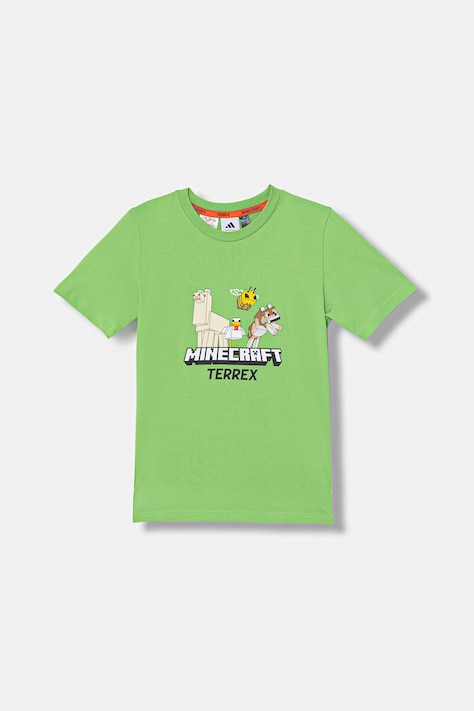 Dětské bavlněné tričko adidas TERREX zelená barva, s potiskem, JZ3587