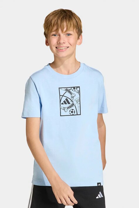 adidas t-shirt bawełniany dziecięcy kolor niebieski z nadrukiem KA0545