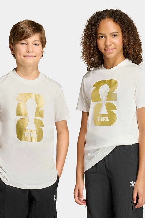 adidas Performance tricou de bumbac pentru copii FIFA culoarea alb, cu imprimeu, KB3706