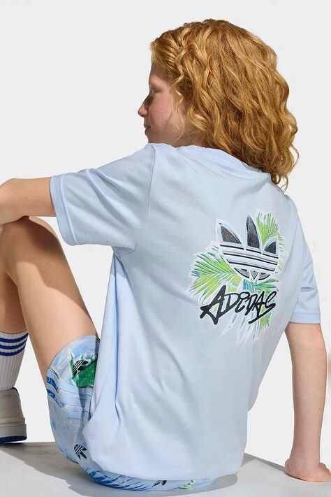 adidas Originals t-shirt bawełniany dziecięcy kolor niebieski gładki KC9540