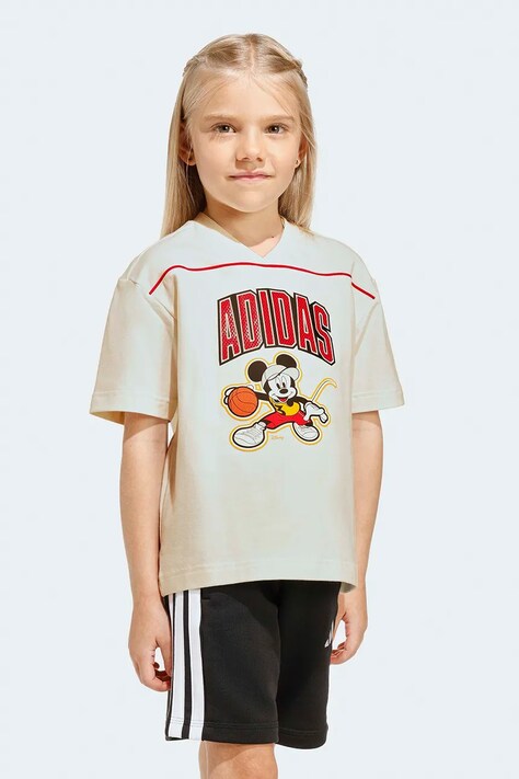 adidas t-shirt oversize dziecięcy z bawełną DISNEY beżowy JZ7673