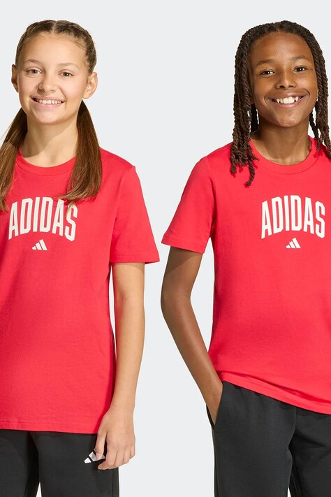 adidas t-shirt bawełniany dziecięcy kolor czerwony z nadrukiem KE1335