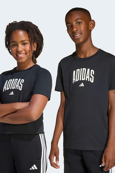 Dětské bavlněné tričko adidas černá barva, s potiskem, KE1348