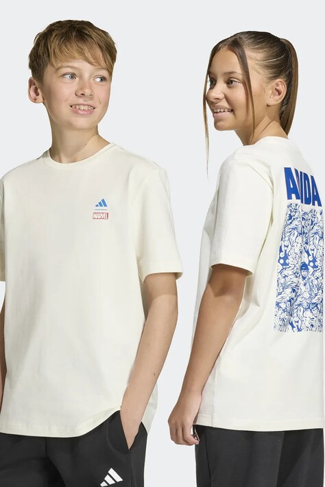 adidas t-shirt dziecięcy Marvel kolor beżowy z nadrukiem JZ3557