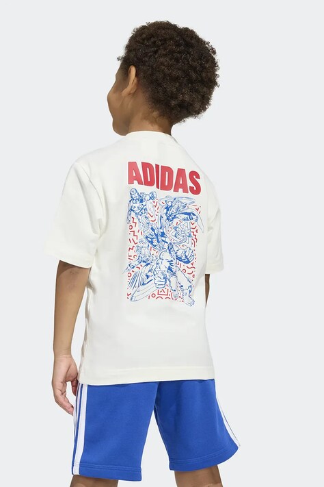 adidas t-shirt dziecięcy bawełniany z elastanem Marvel beżowy JZ3572