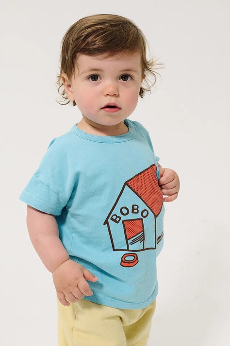 Bobo Choses t-shirt bawełniany niemowlęcy Pickles is at Home kolor niebieski z nadrukiem B126AB013