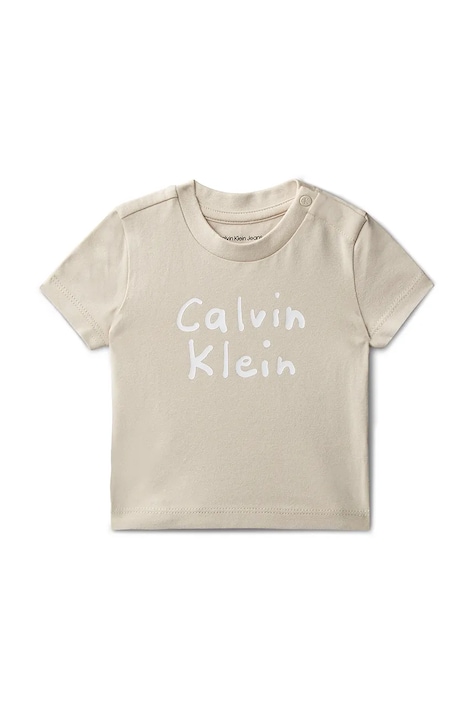 Calvin Klein Jeans T-shirt βρεφικό βαμβακερό μπεζ LVCKSJA52B