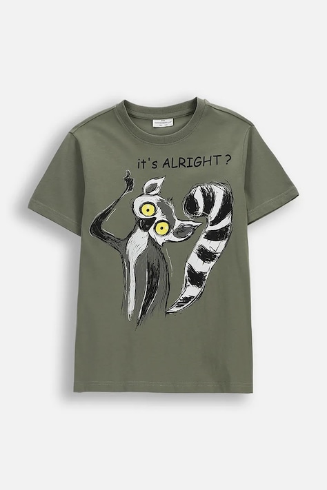 Детска памучна тениска Coccodrillo в зелено с принт EVERYDAY BOY