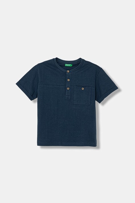 United Colors of Benetton T-shirt dziecięcy z bawełną granatowy 34I0C10T9