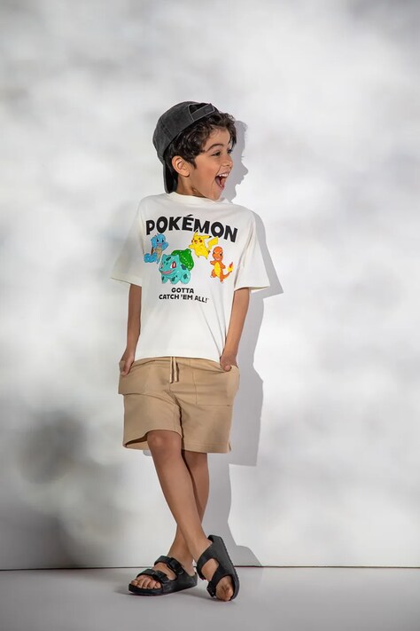 Coccodrillo T-shirt dziecięcy bawełniany beżowy LICENCE BOY