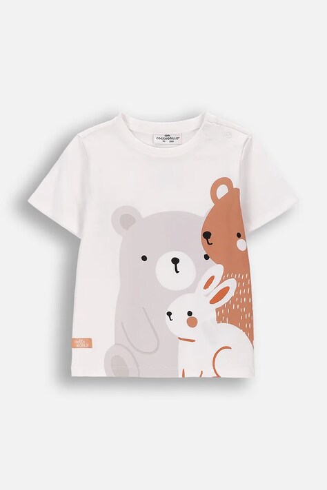 Coccodrillo T-shirt παιδικό με βαμβάκι μπεζ HELLO WORLD UNISEX NEWBORN