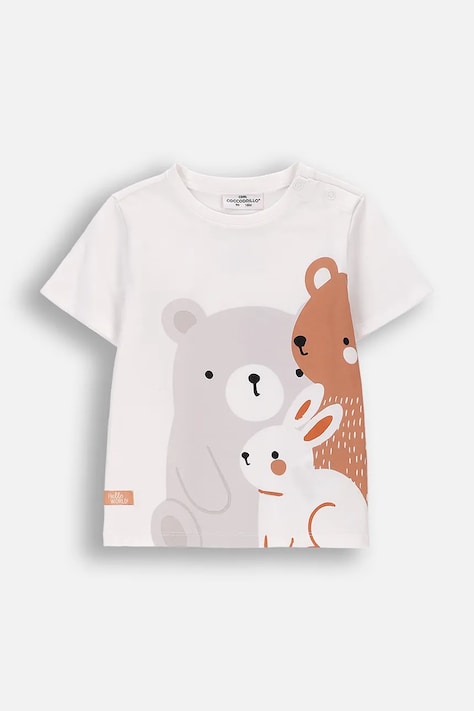 Coccodrillo T-shirt παιδικό με βαμβάκι μπεζ HELLO WORLD UNISEX NEWBORN