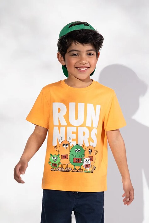 Coccodrillo tričko detské bavlnené oranžové I RUN FAST BOY KIDS