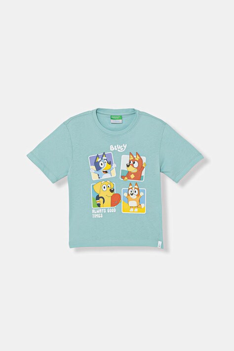 United Colors of Benetton T-shirt dziecięcy bawełniany turkusowy 3I1XG10NA