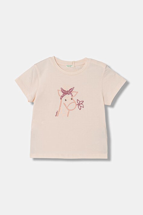 United Colors of Benetton T-shirt dziecięcy bawełniany beżowy 3I1XA1078