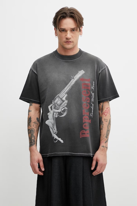 Represent LOADED WITH LOVE t-shirt bawełniany męski szary MLM100682.04