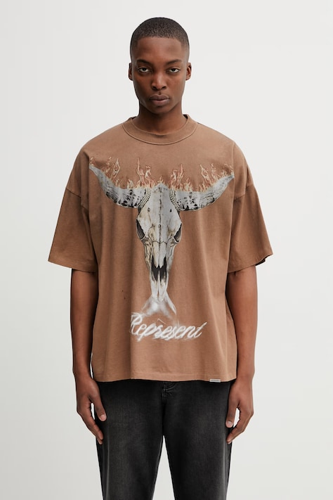 Represent t-shirt BRITISH COWBOYS męski kolor brązowy z nadrukiem MLM100592.16