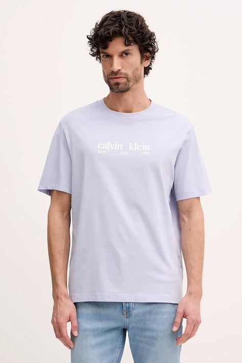 Calvin Klein Jeans t-shirt bawełniany męski kolor niebieski z nadrukiem LV14RE831G