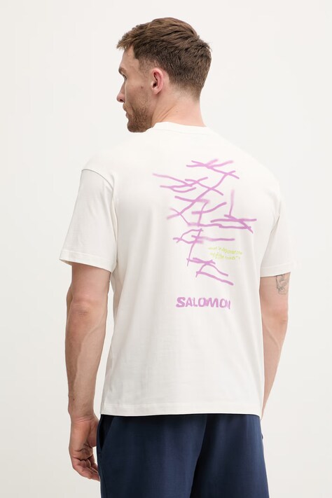 Salomon t-shirt bawełniany WILD RAYS męski kolor beżowy z nadrukiem LC2832800