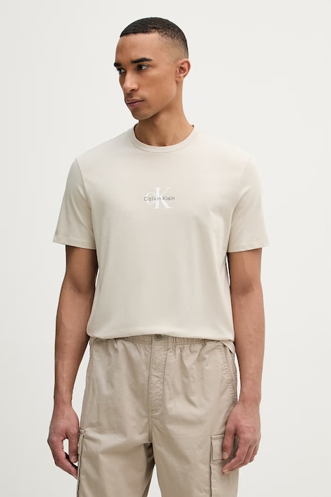 Calvin Klein Jeans тениска мъжка памучна бежова LV04RB866G