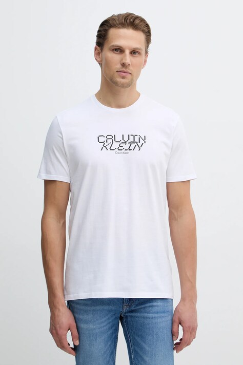 Bavlnené tričko Calvin Klein Jeans pánske, biela farba, s potlačou, LV14RE818G