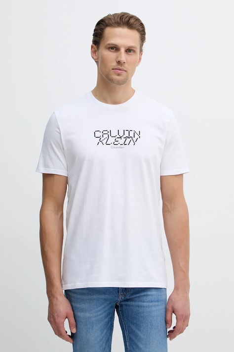 Βαμβακερό μπλουζάκι Calvin Klein Jeans ανδρικό, χρώμα: άσπρο, LV14RE818G