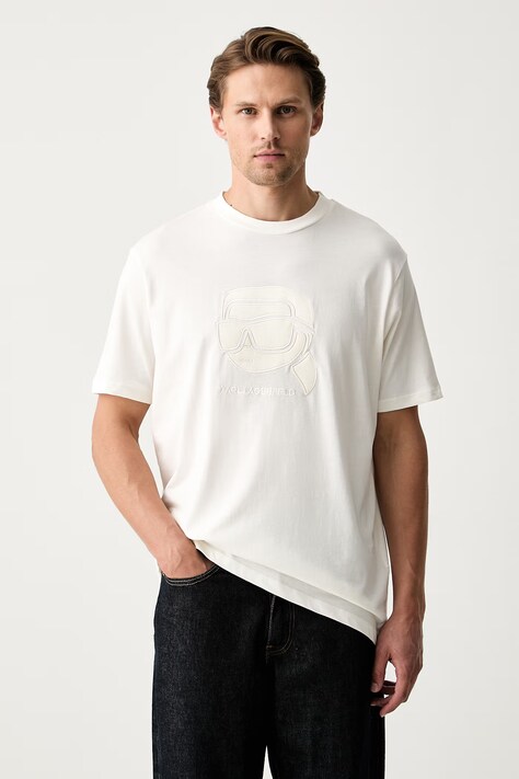 Karl Lagerfeld T-shirt męski bawełniany beżowy 561224.755052