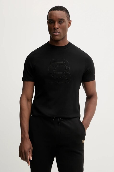 Karl Lagerfeld t-shirt bawełniany męski kolor czarny z aplikacją 561224.755052