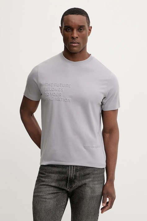 Karl Lagerfeld tricou din bumbac culoarea gri, uni, 561241.755061