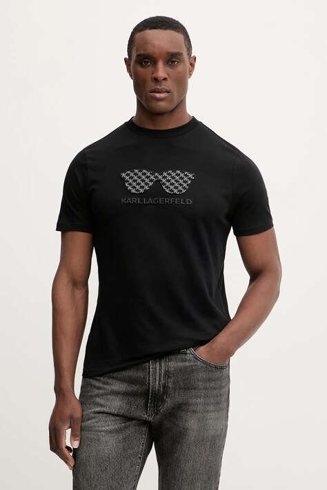 Karl Lagerfeld t-shirt bawełniany męski kolor czarny z aplikacją 561252.755070