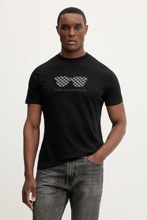 Bavlněné tričko Karl Lagerfeld pánské, černá barva, s aplikací, 561252.755070