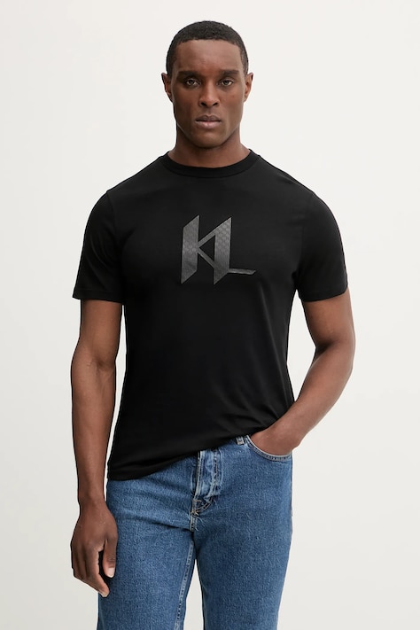 Bavlněné tričko Karl Lagerfeld pánské, černá barva, s potiskem, 561252.755072