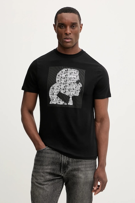 Bavlněné tričko Karl Lagerfeld pánské, černá barva, s potiskem, 561252.755075