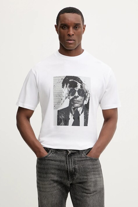Karl Lagerfeld t-shirt bawełniany męski kolor biały z nadrukiem 561252.755173