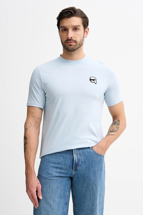 Karl Lagerfeld t-shirt bawełniany męski kolor niebieski gładki 561224.755710